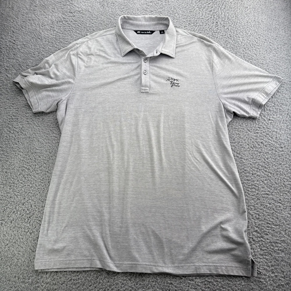 Travis Mathew Polo Shirt Men XL Gray Good Stretch Golf Torrey Pines Logo